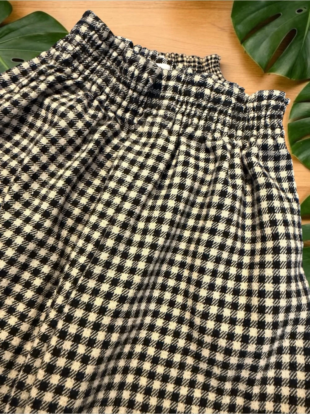 NEW!   Zara Black and Cream Gingham Elastic Waist Pants